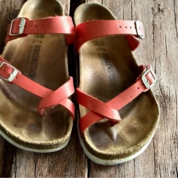 Birkenstock Unisex Mayari Sandals Red Leather Size 7 Women 5 Men Made in Germany - Picture 1 of 16